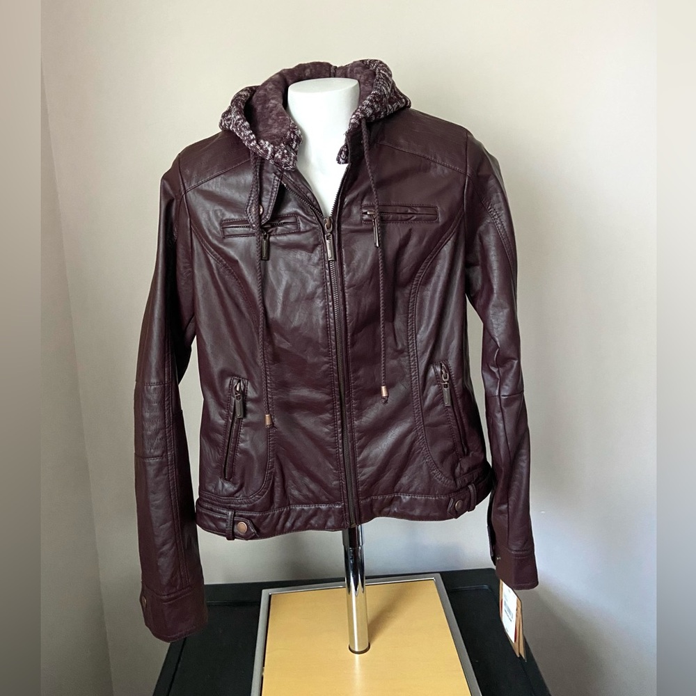NWT Jou Jou Faux Leather Hooded Jacket Size M